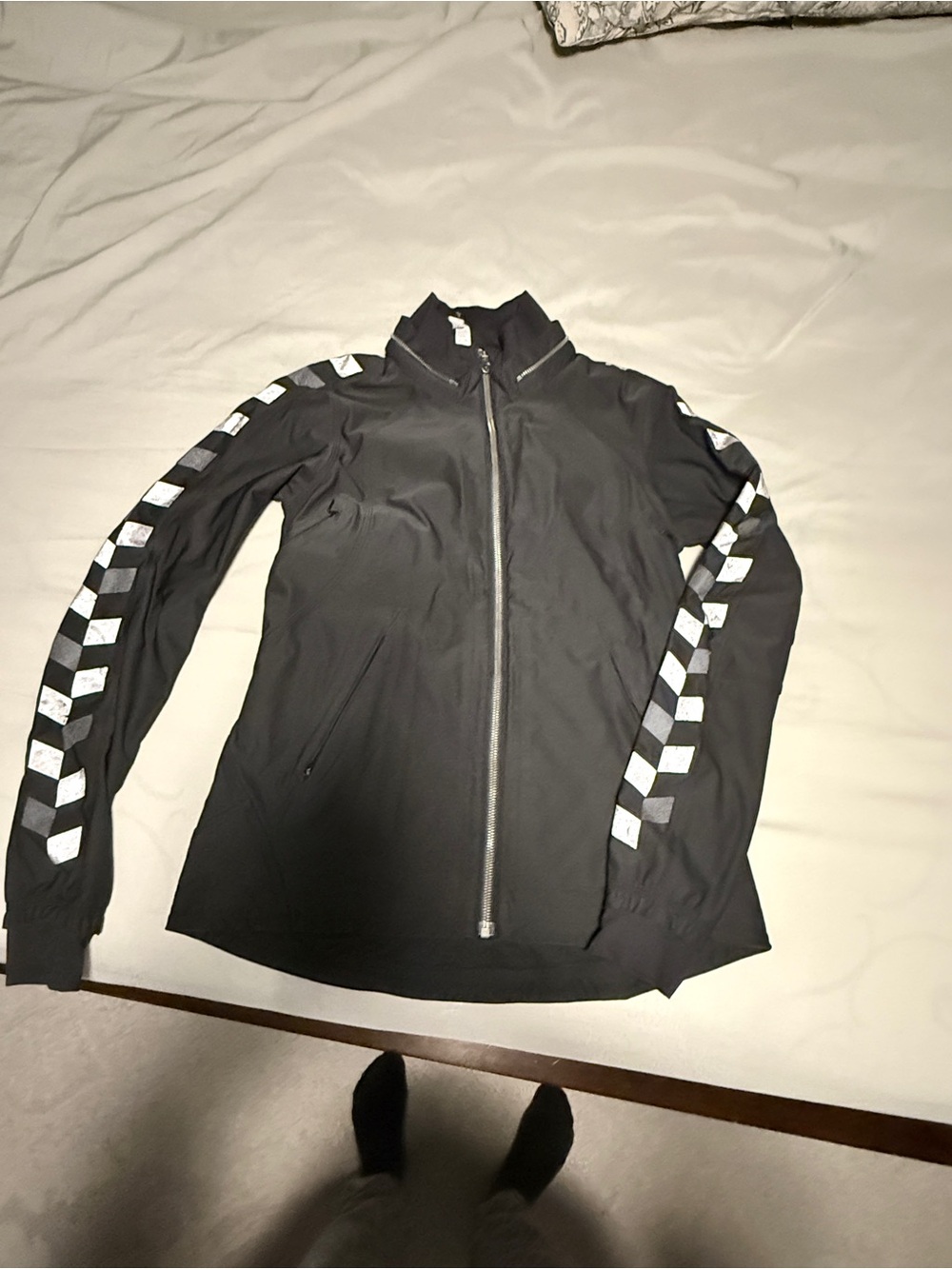 Women’s Black Track Jacket with Reflective Chevron Sleeves